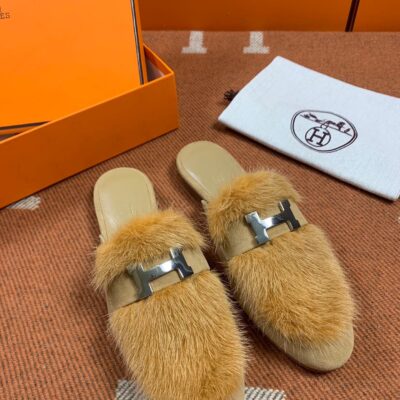 Hermes Mules in Mink Fur (Fully Handmade)