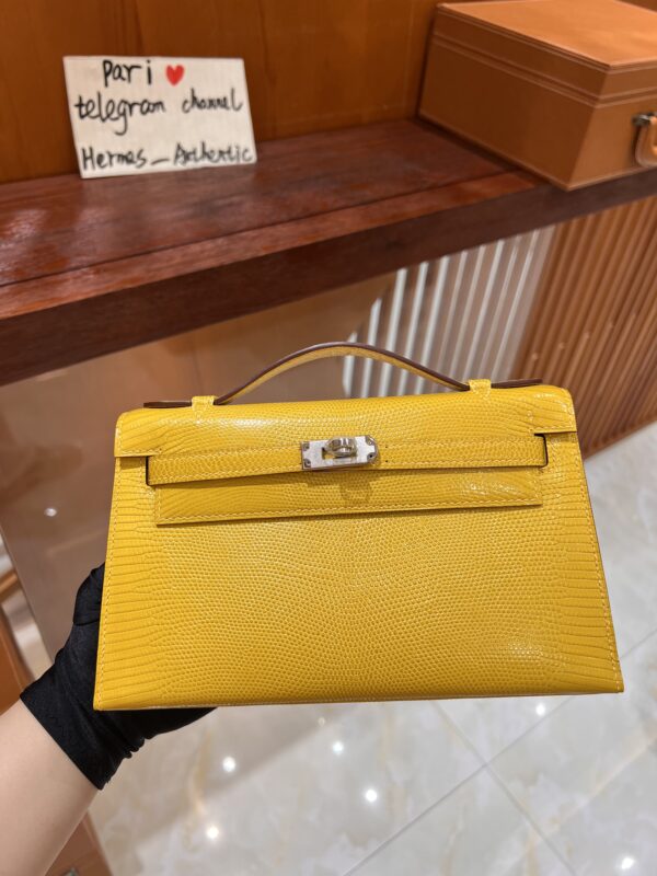 Kelly Pochette in Jaune Ambre Lizard Leather