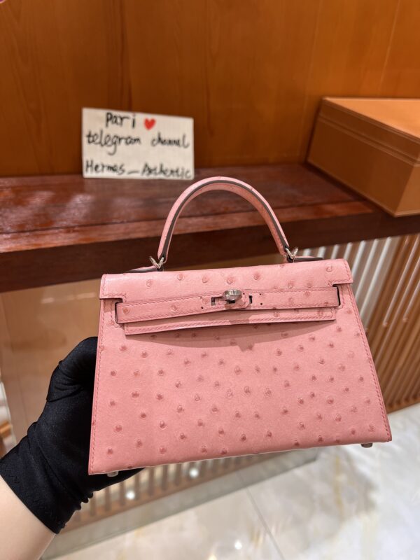 Mini Kelly Ostrich in Rose Sakura