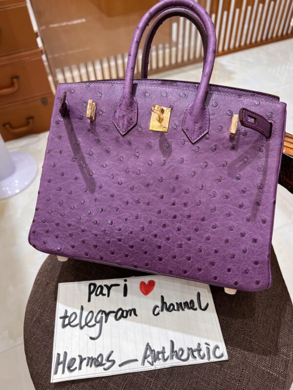 Birkin 25 Ostrich in Anemone Purple