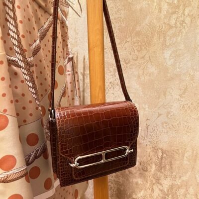 Roulis Mini Crocodile Shiny in Brown