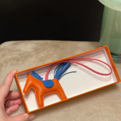 Hermes Rodeo PM Charm Milo Lambskin in Feu/Bleu Electrique/Rose Sakura