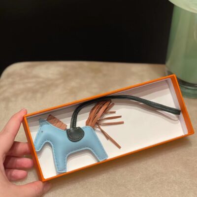 Hermes Rodeo PM Charm Milo Lambskin in Bleu Ciel/Alezan/Noir