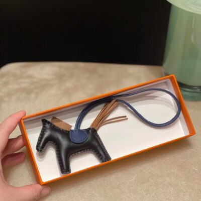 Hermes Rodeo PM Charm Milo Lambskin in Noir/Chaï/Marine Bleu