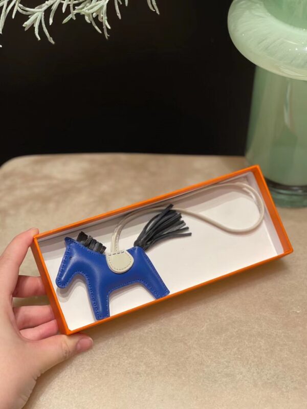 Hermes Rodeo PM Charm Milo Lambskin in Bleu Electrique/Noir/Craie