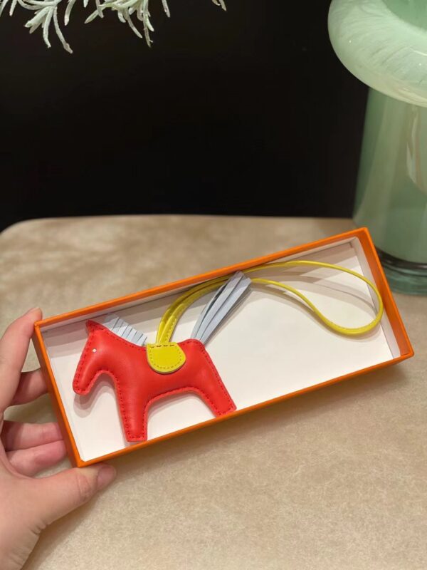 Hermes Rodeo PM Charm Milo Lambskin in Rouge de Coeur/ Bleu Glacier/Lime