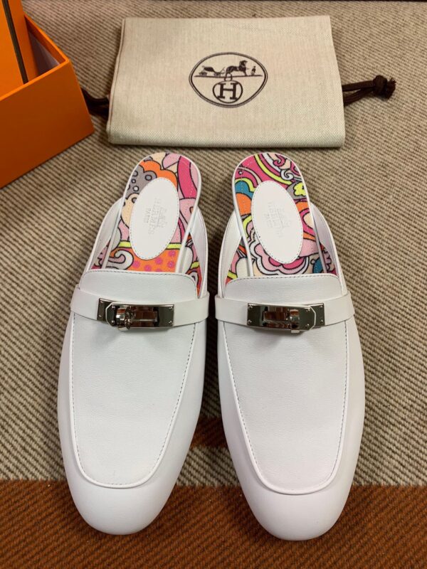 Hermes Mules in Swift White Powder (Fully Handmade)