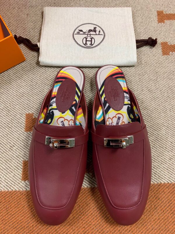 Hermes Mules in Swift Burgundy Green (Fully Handmade)
