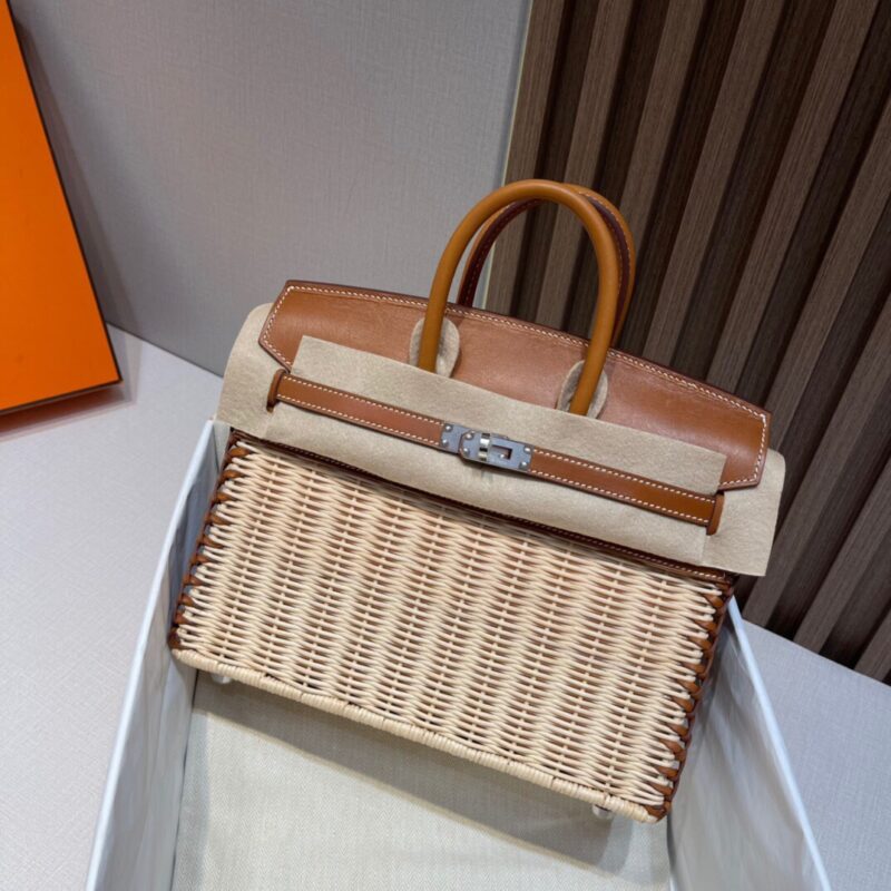 Birkin 25 Picnic Saddle Osier Wicker&Saddle Leather in Golden Brown