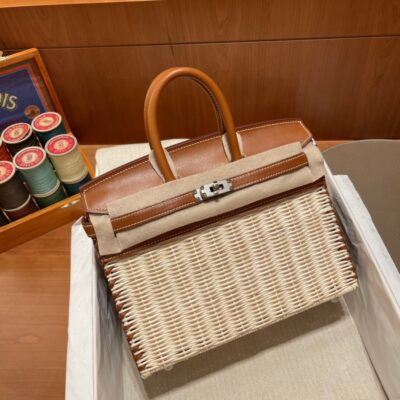 Birkin 25 Picnic Osier Wicker&Saddle Leather Golden Brown