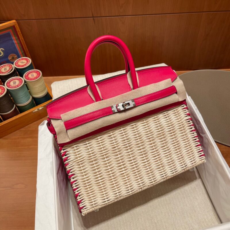 Birkin 25 Picnic Osier Wicker&Saddle Leather in Raspberry Red