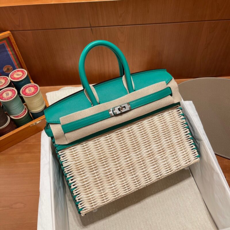 Birkin 25 Picnic Osier Wicker&Saddle Leather Menthe
