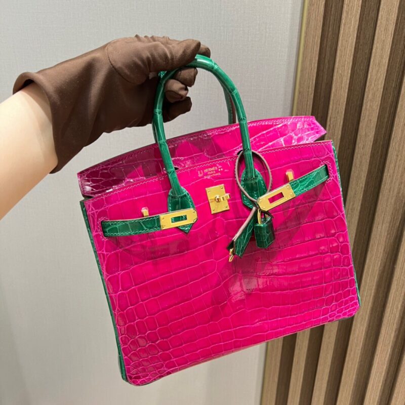 Birkin 25 Nile Crocodile Glossy in Pink&Emeraude