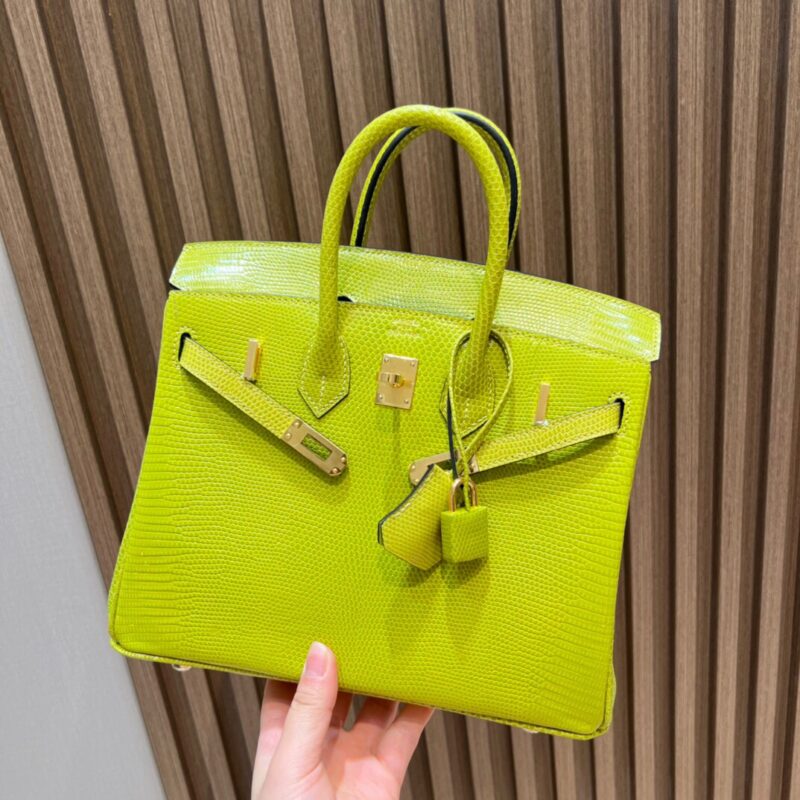 Birkin 25 Lizard in Vert Criquet