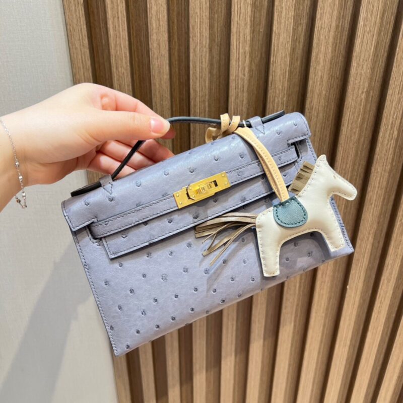 Kelly Pochette Ostrich Gris Agate
