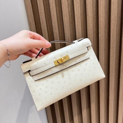 Kelly Pochette Ostrich Craie