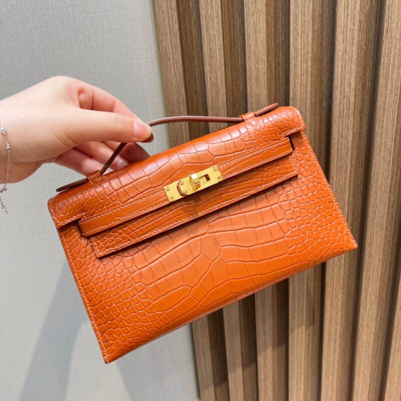 Kelly Pochette American Alligator in Bronze