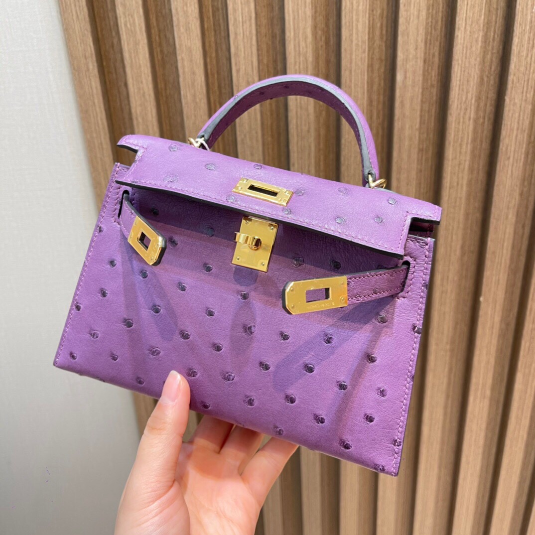 img_5360 Mini Kelly Ostrich in Anemone - Image 1