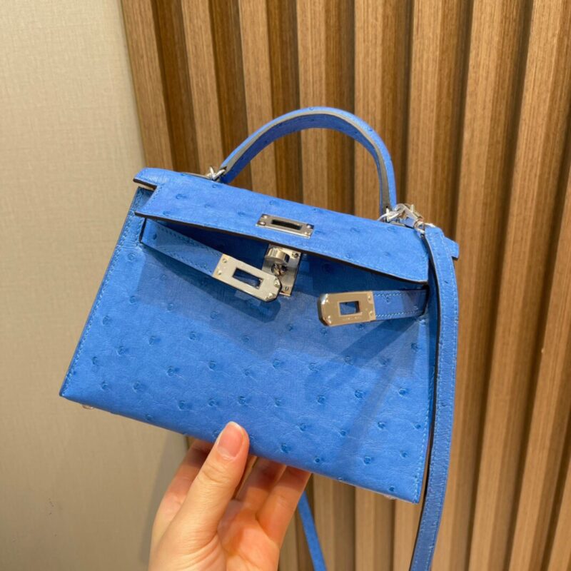 Mini Kelly Ostrich in Bleu de Mere