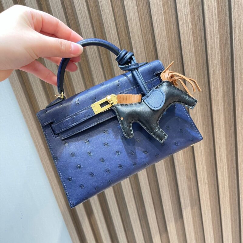 Mini Kelly Ostrichin Bleu Saphire