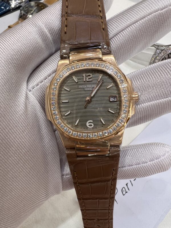 Patek Phillippe Steel and Diamonds Watch with Croco Wristlets