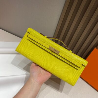 Kelly Cut 31 Lizard in Jaune de Naples