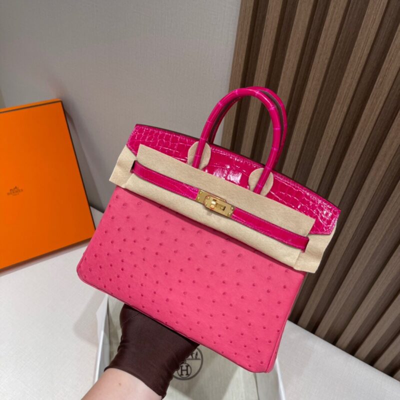 Birkin 25 Ostrich&Croco In Arabian Nights Purple Rose Sheherazade