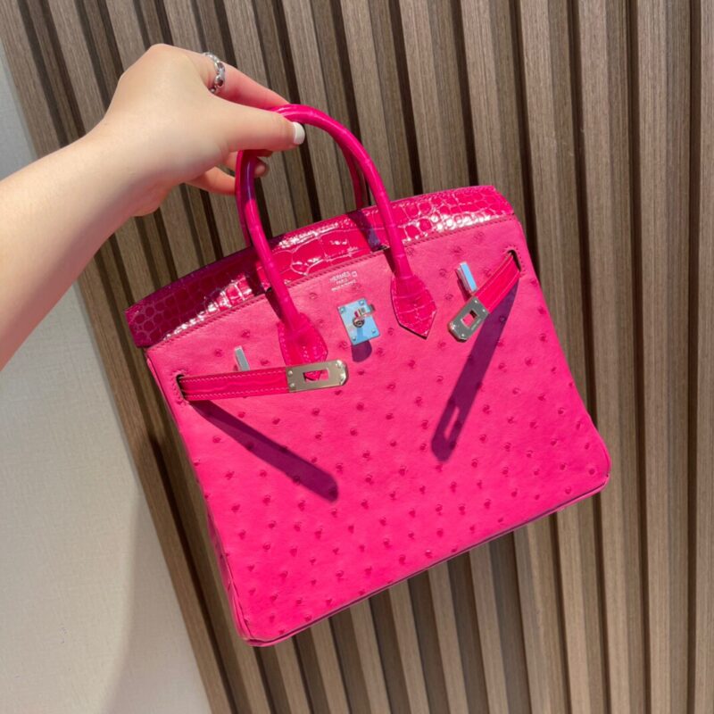 Birkin Touch 25 Ostrich&Crocodile in Arabian Nights Purple Rose Sheherazade