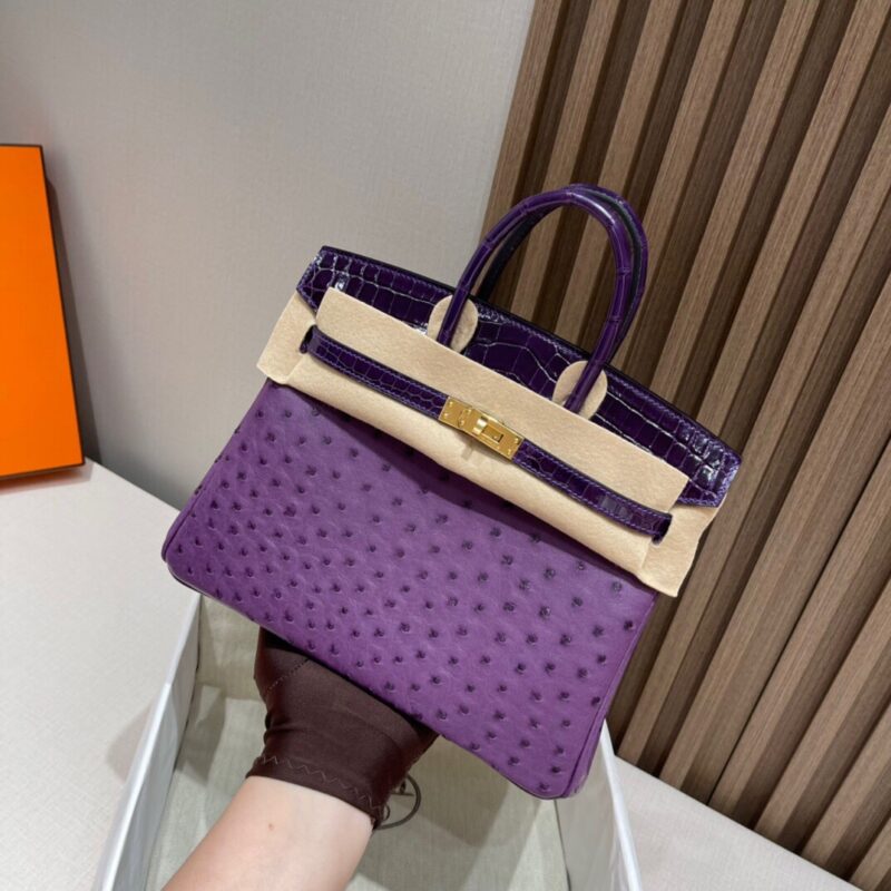 Birkin Touch 25 Ostrich&Crocodile in Purple