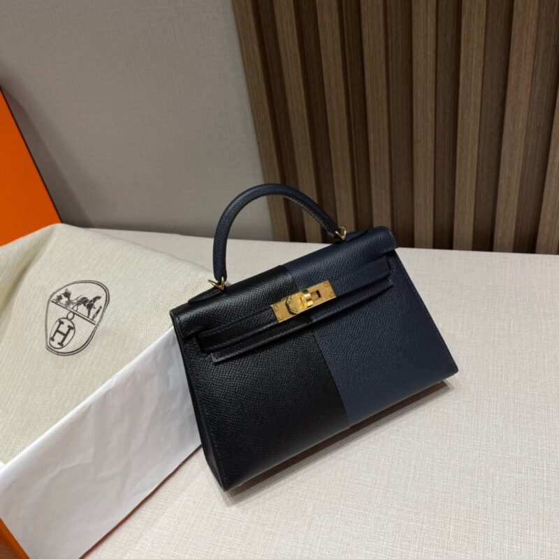 Mini Kelly Casaque Epsom in Noir&Indian Blue&Rouge H