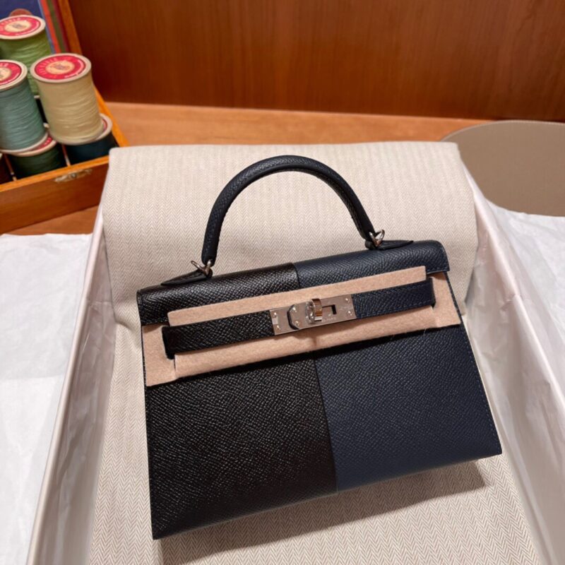 Mini Kelly Casaque Epsom in Noir&Indian Blue&Rouge H