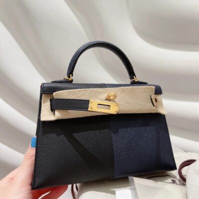 Mini Kelly Casaque Epsom in Noir&Indigo&Rouge H