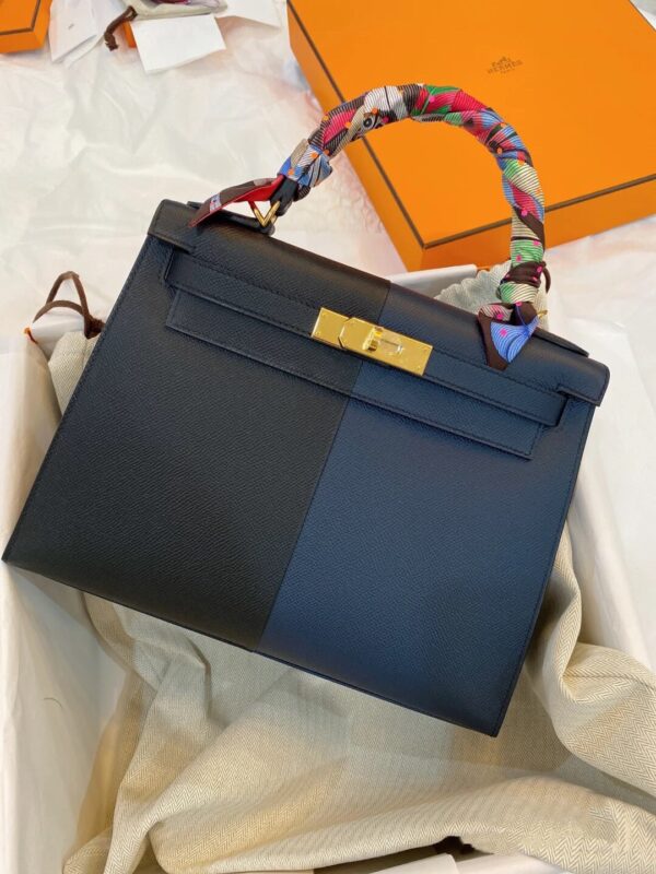 Mini Kelly Casaque Epsom in Noir&Indigo&Bleu Frida