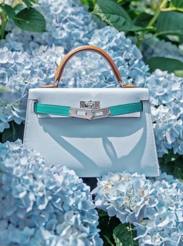 Mini Kelly Epsom in Brume&Blue Paon&Sesame