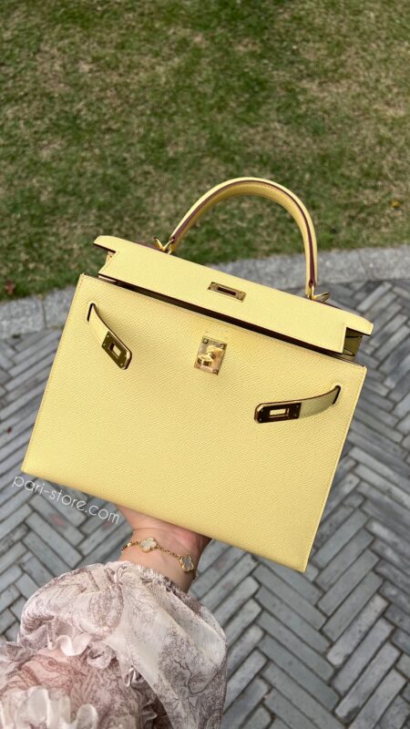 Kelly 25 Epsom in Jaune Poussin