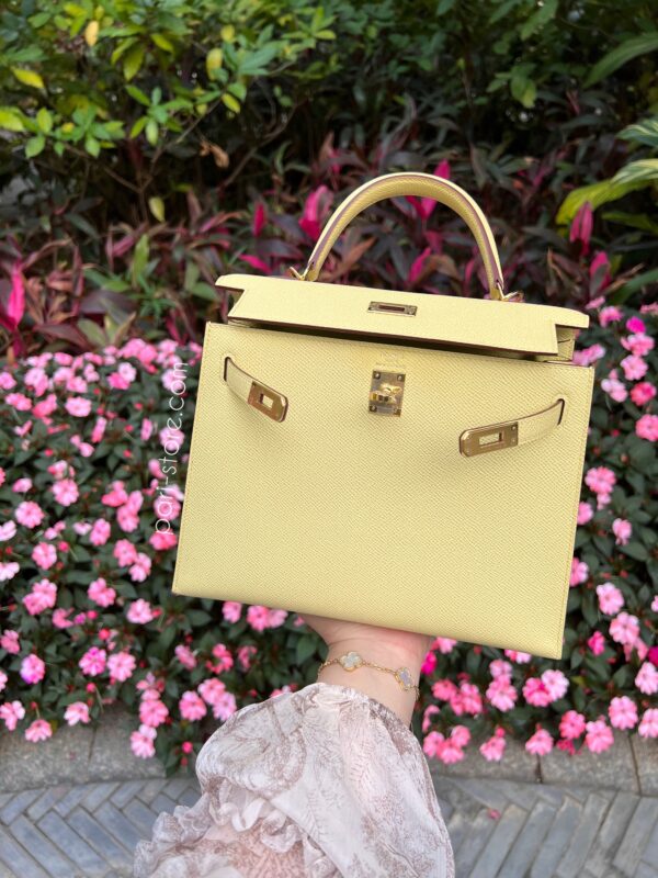 Kelly 25 Epsom in Jaune Poussin