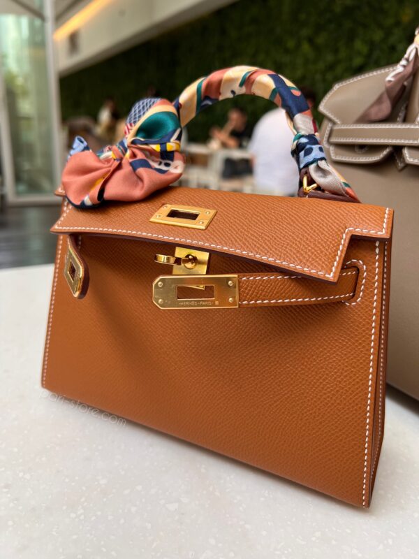 Mini Kelly Epsom in Golden Brown