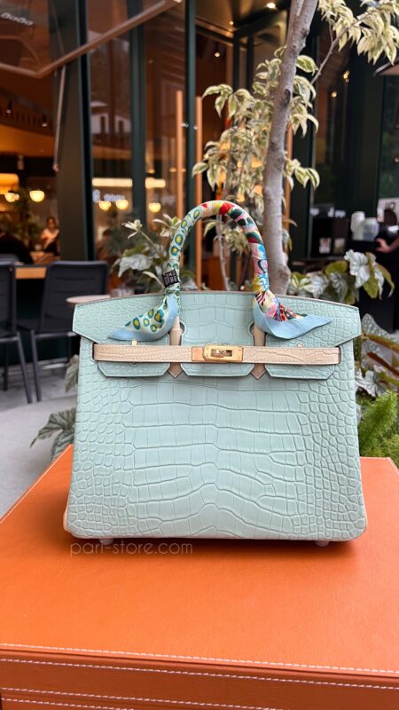 Birkin 25 Crocodile in Bleu D’Eau&Jaune Poussin