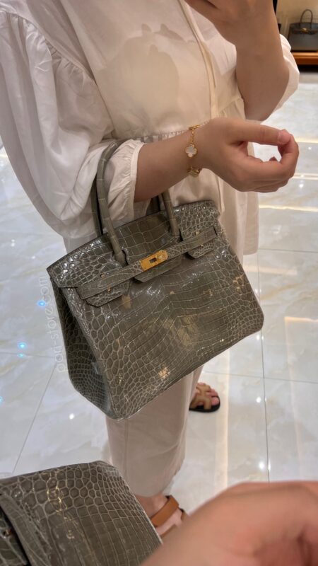Birkin 30 Shiny Crocodile in Olive Green