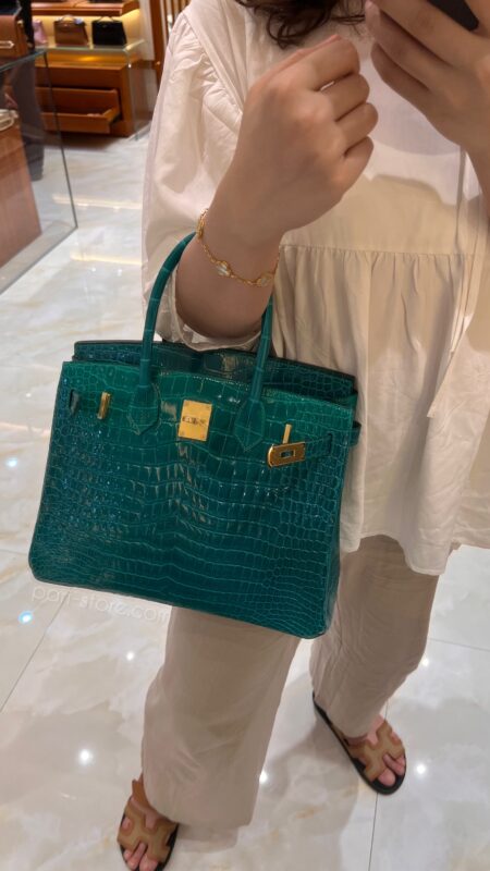 Birkin 30 Shiny Crocodile in Bambou