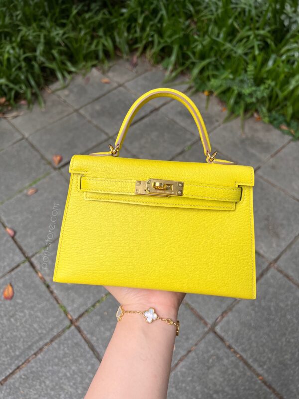 Mini Kelly Chevre Mysore in Jaune Soufflé