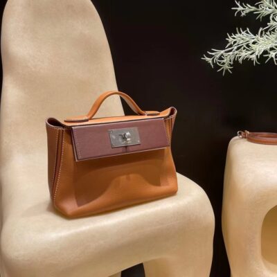 Hermes 24/24 Bag in Golden Brown&Bordeaux Togo