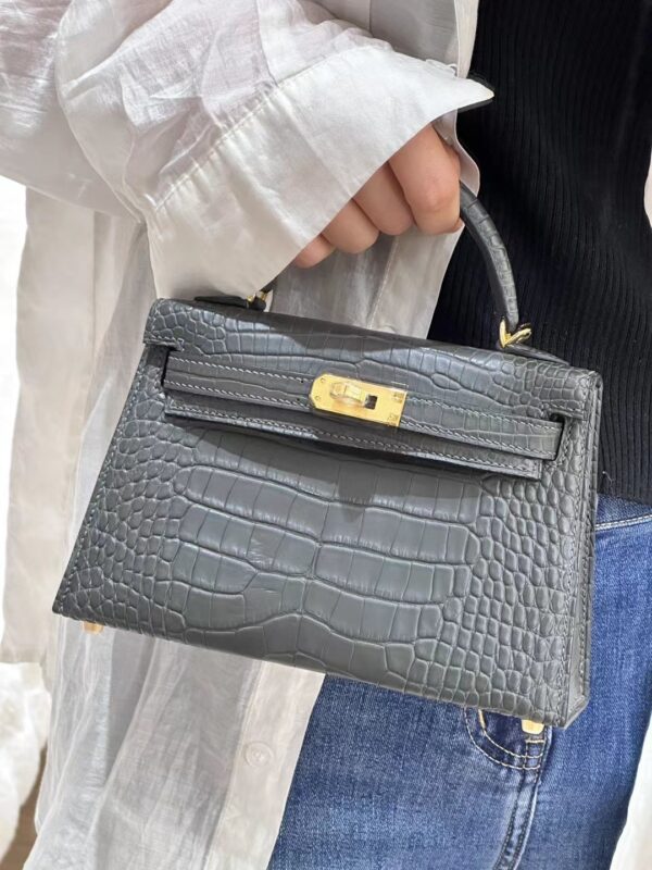 Mini Kelly in Dark Grey Crocodile