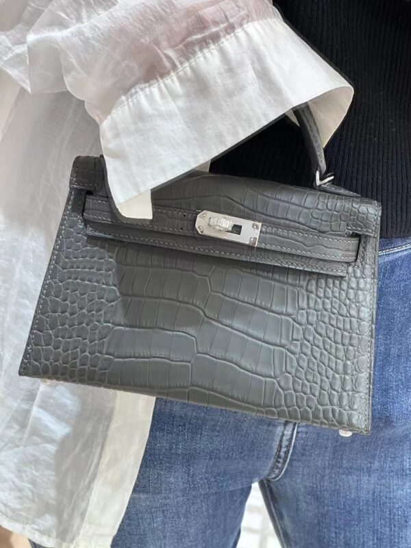 Mini Kelly in Matte Black Crocodile