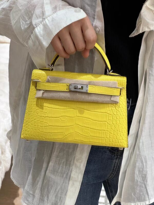 Mini Kelly in Lime Yellow Crocodile