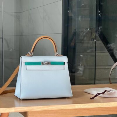 Kelly 28 Epsom Pure White&Menthe&Chai