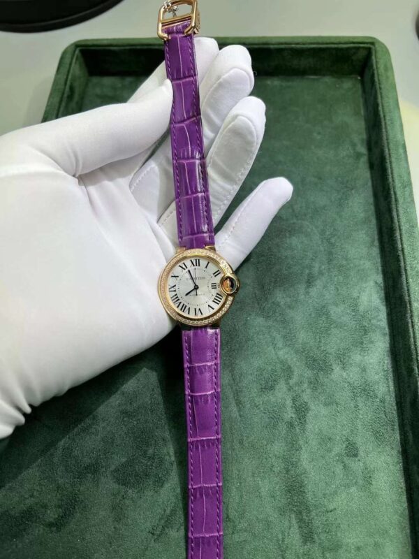 Cartier Gold-Plated Diamond Watch with Purple Crocodile Wristlet