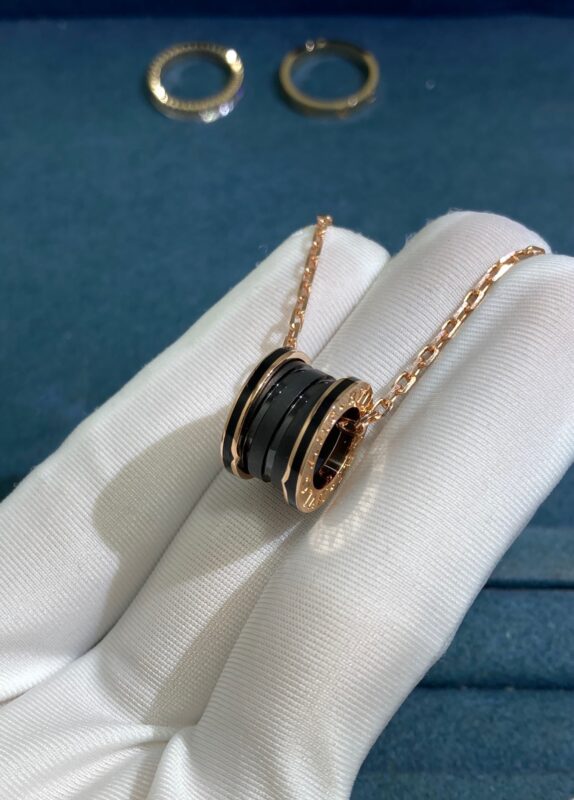 Black Ceramic Necklace, Rose Gold