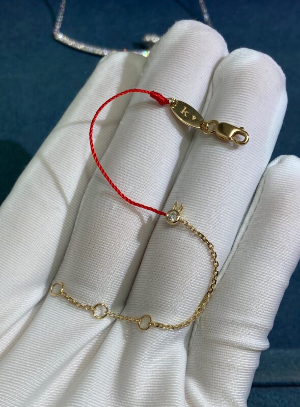 5 Point Rabbit Head Half String and Half Link Bracelet, Yellow Gold