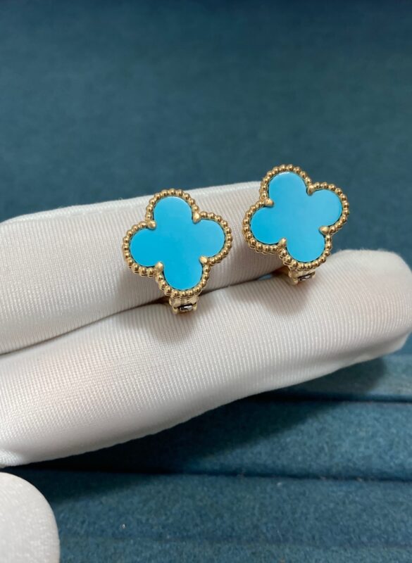 Medium Turquoise Clover Earbeats, Gold